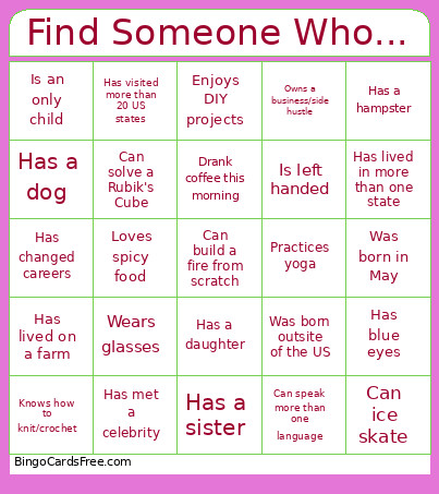 Find Someone Who... Bingo Card