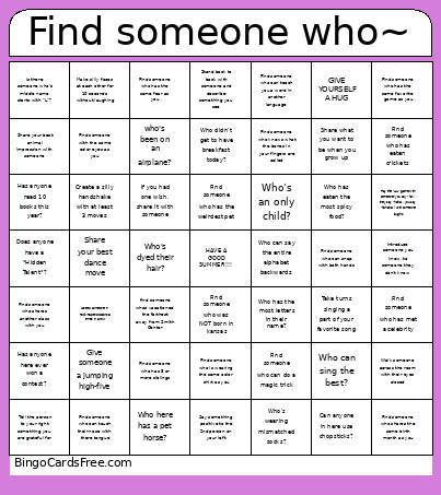 Find Someone Who~ Bingo Card