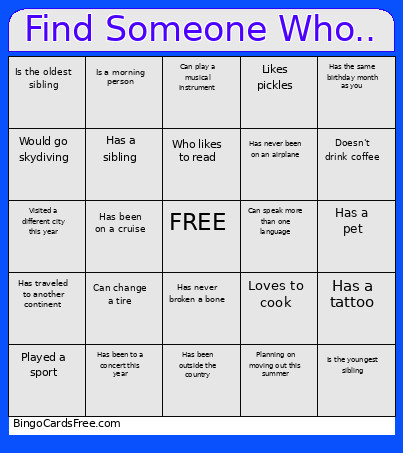 Find Someone Who.. Bingo Card