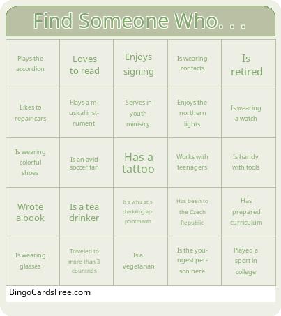 Find Someone Who. . .  Bingo Cards Free Pdf Printable Game, Title: Find Someone Who. . .