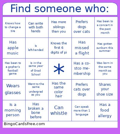 Find someone who: Bingo