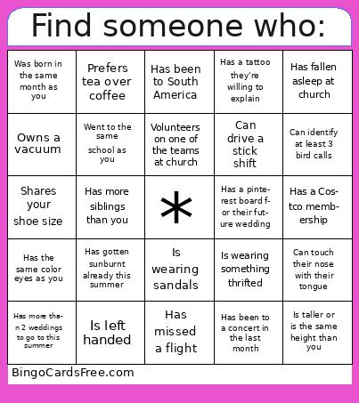 Find someone who: Bingo