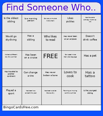 Find Someone Who.. Bingo