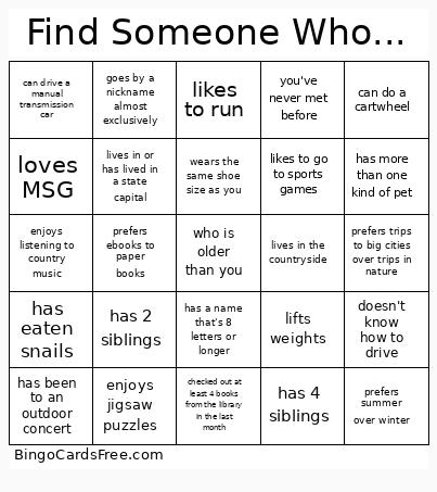 Find Someone Who... Bingo