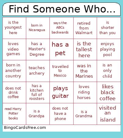 Find Someone Who... Bingo Card