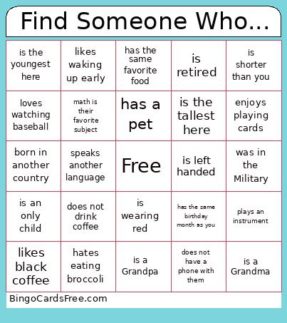 Find Someone Who... Bingo Card