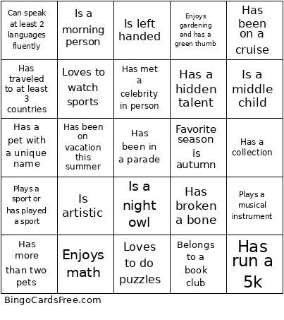 Find Someone Who... Bingo Card