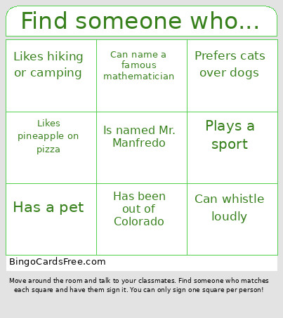 Find Someone Who... Bingo Card