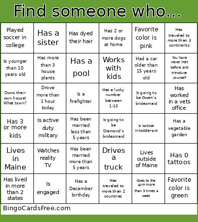 Find Someone Who… Bingo Card