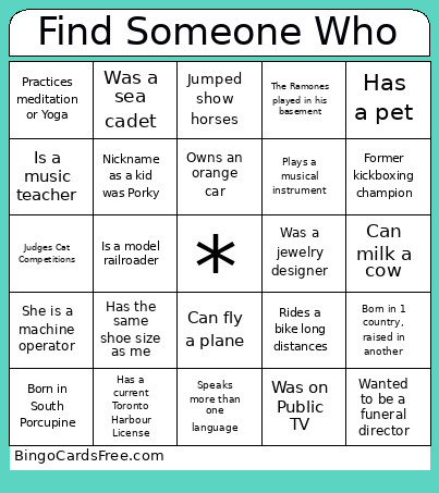 Find Someone Who Bingo Card