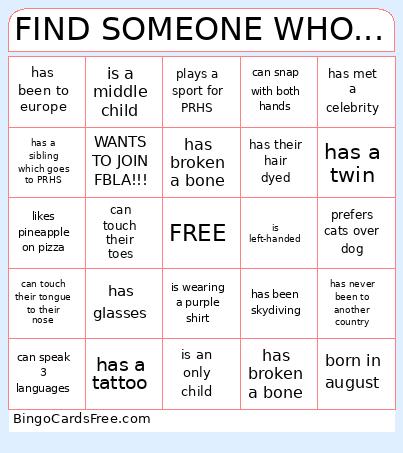 FIND SOMEONE WHO... Bingo Card