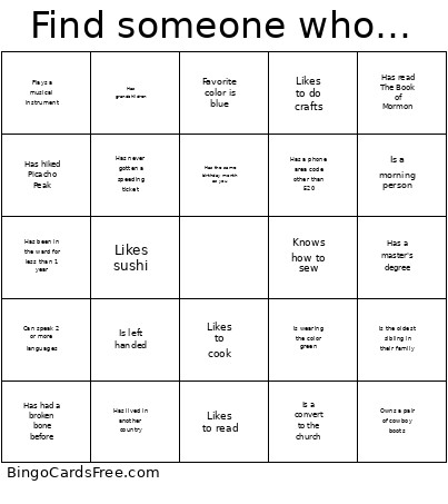 Find Someone Who… Bingo Card