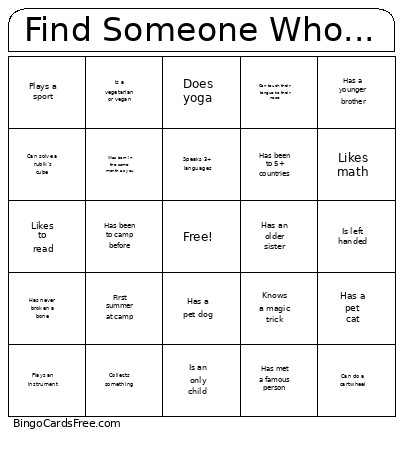 Find Someone Who... Bingo Card