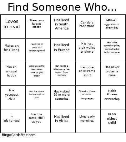 Find Someone Who... Bingo Card