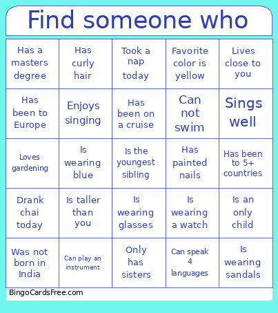 Find Someone Who Bingo Card