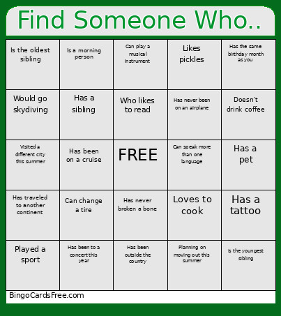 Find Someone Who.. Bingo Card