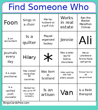 Find Someone Who Bingo Card