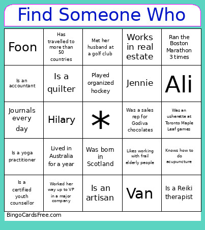 Find Someone Who Bingo Card 2