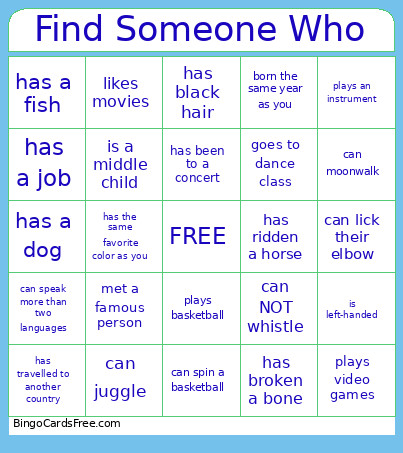Find Someone Who Bingo Card