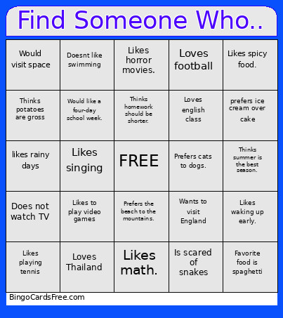Find Someone Who.. Bingo Card