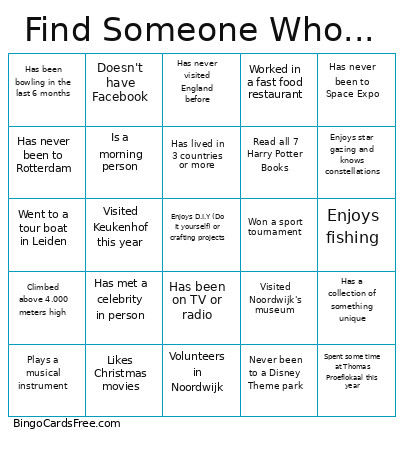 Find Someone Who... Bingo Card
