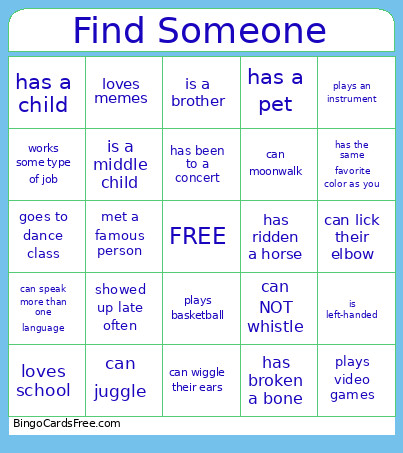 Find Someone Who Bingo Card