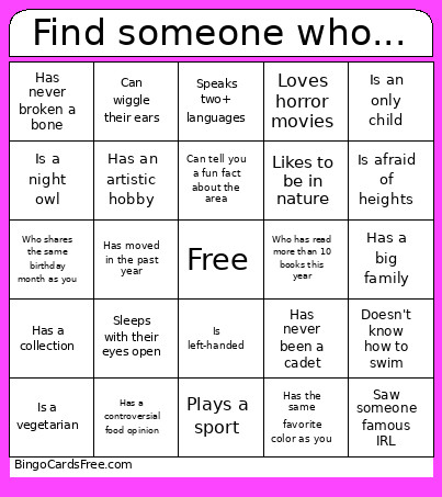 Find Someone Who... Bingo Card