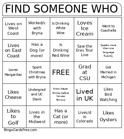 Find Someone Who Bingo Card