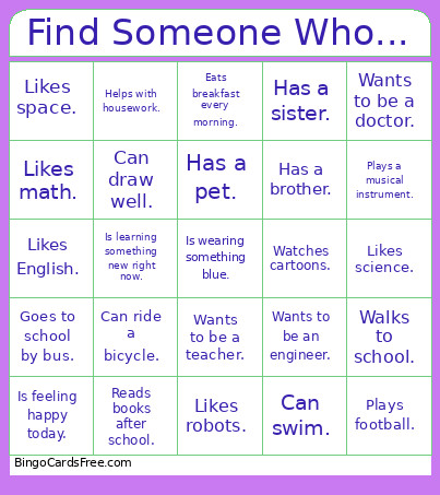 Find Someone Who... Bingo Card