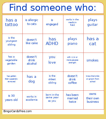 Find Someone Who: Bingo Card