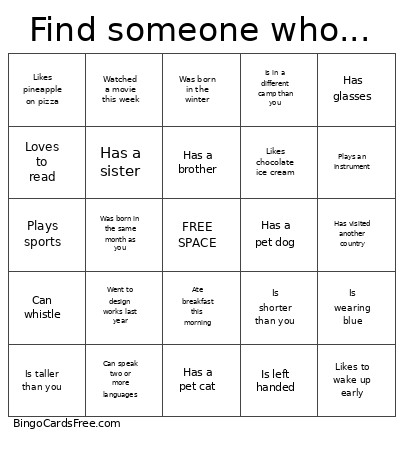 Find Someone Who... Bingo Card