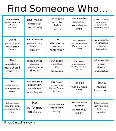 Find Someone Who... Bingo Card