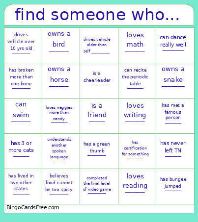 Find Someone Who... Bingo Card 2