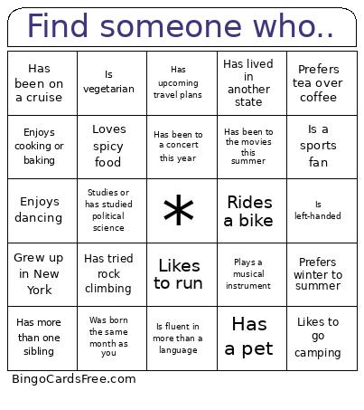 Find Someone Who.. Bingo Card