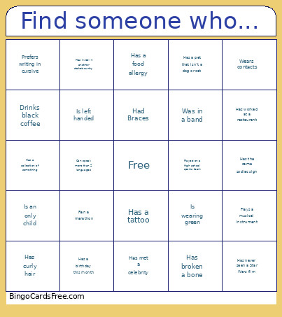 Find Someone Who... Bingo Card