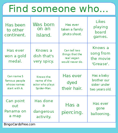 Find Someone Who... Bingo Card 2