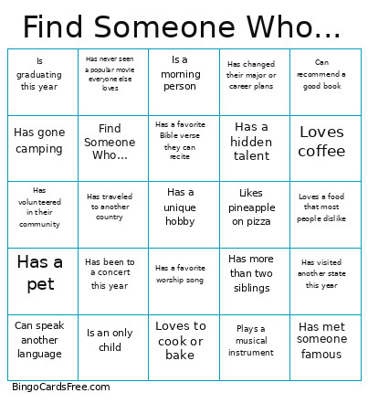 Find Someone Who... Bingo Card