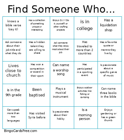 Find Someone Who... Bingo Card