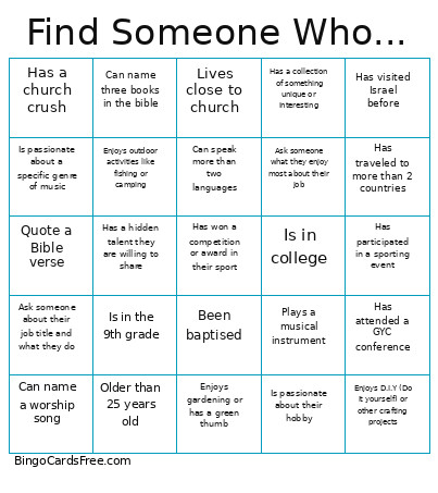 Find Someone Who... Bingo Card