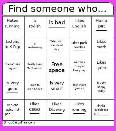 Find Someone Who... Bingo Card 2