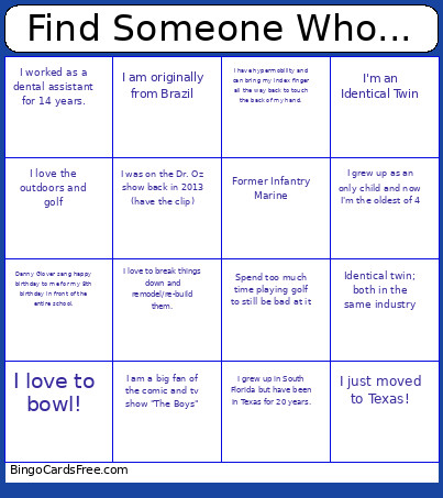 Find Someone Who... Bingo Card