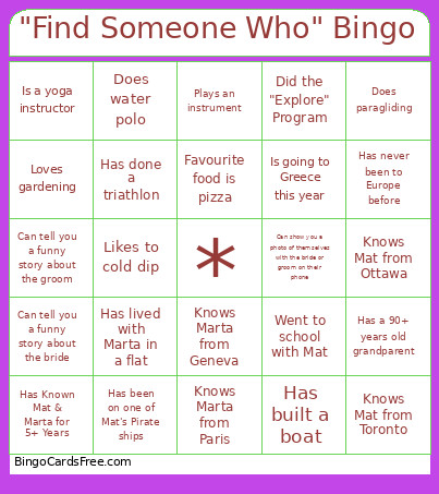 Find Someone Who Bingo Card