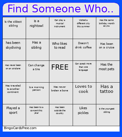 Find Someone Who Bingo Card