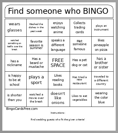 Find Someone Who Bingo Card