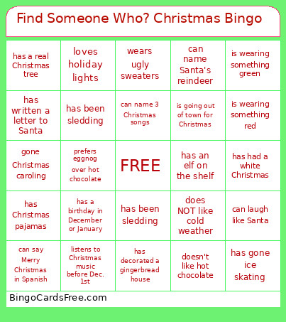 Find Someone Who? Christmas Bingo Card
