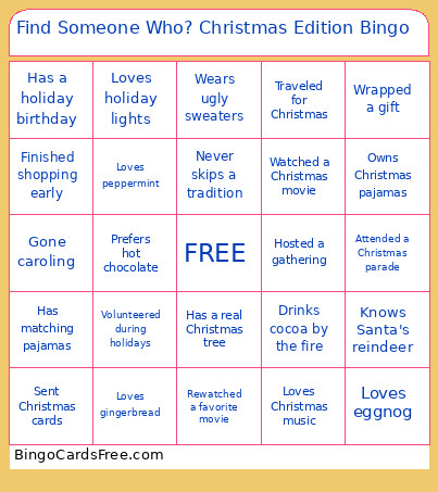 Find Someone Who? Christmas Edition #1 Bingo Card