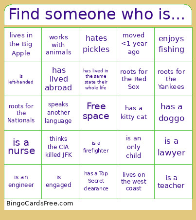 Find Someone Who Is... Bingo Card