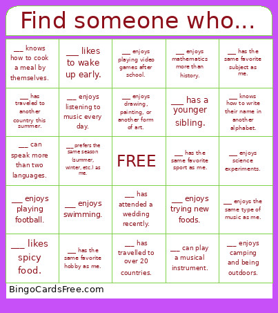 Find Someone Who... ISL Bingo Card