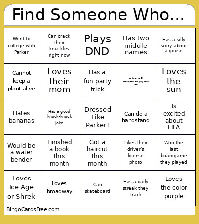 Find Someone Who... Parker Bday 2026 Bingo Card