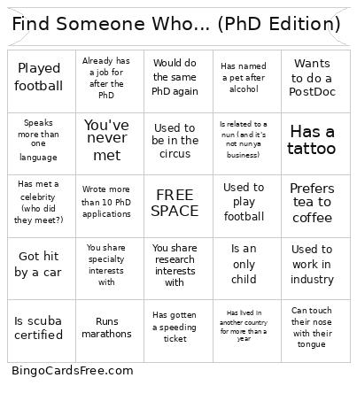 Find Someone Who... (PhD Edition) Bingo